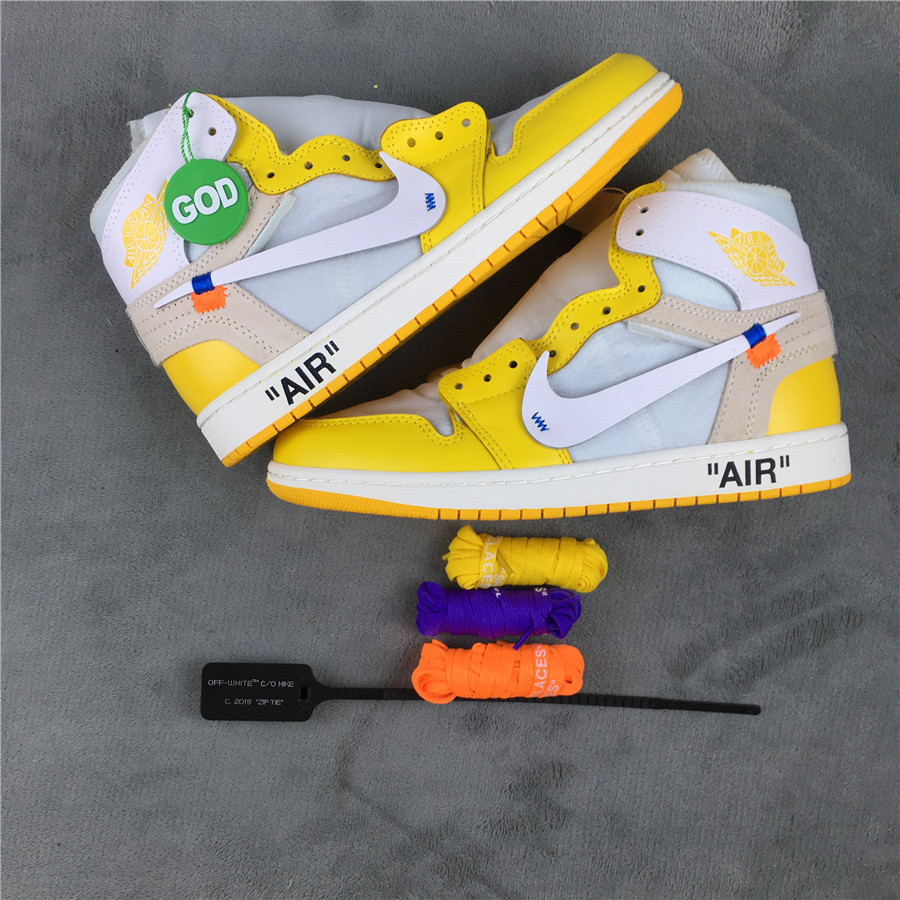 OFF-WHITE x Air Jordan 1 White Yellow Shoes - Click Image to Close